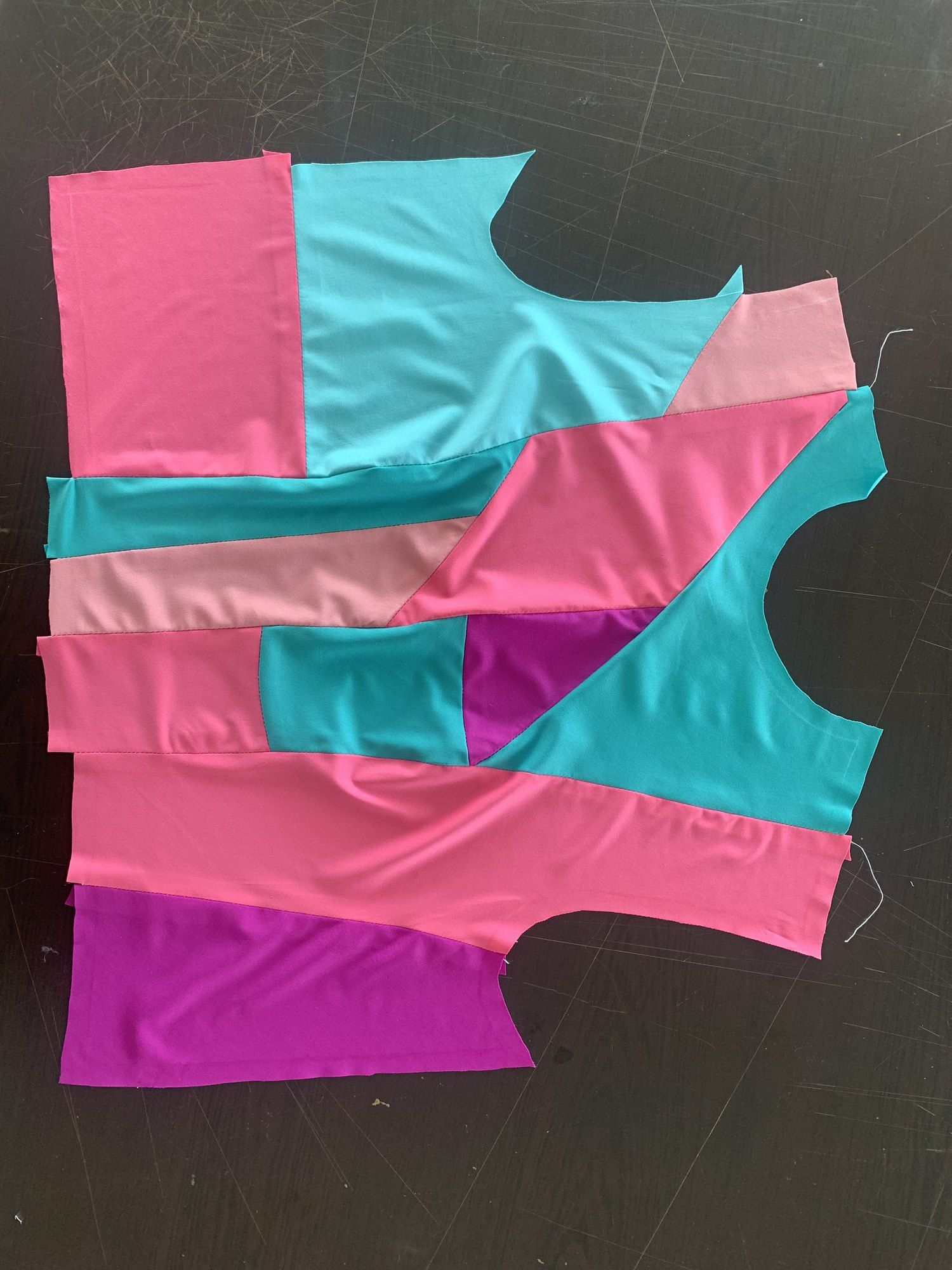 Cut lycra panels on a table