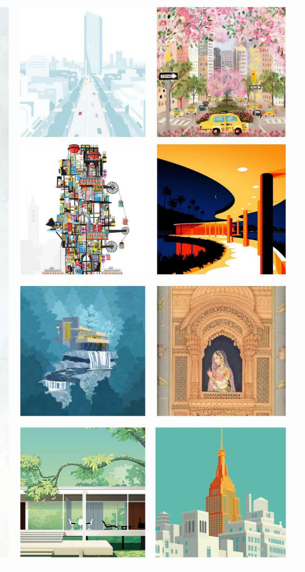 Eight architectural illustrations used as references