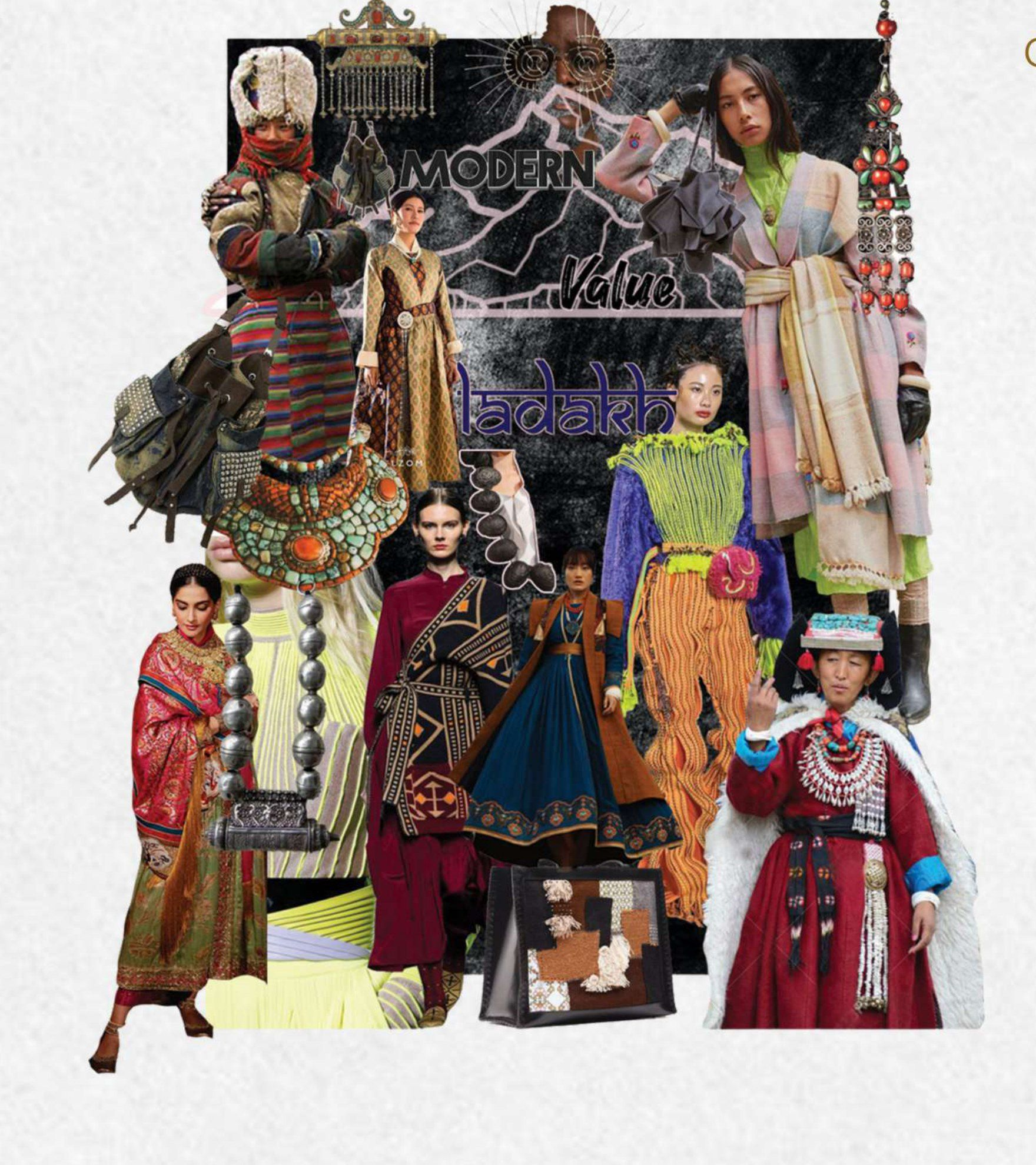 Moodboard: Ladakhi traditional dress, turquoise and coral jewellery, contemporary Ladakhi designers